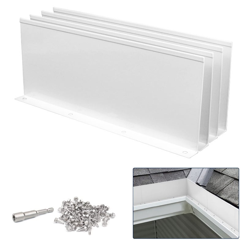 Pearwow Gutter Valley Splash Guard,Aluminum Rain Diverter Roofing Gutter Splash Guards for Valley,Corner or Straight,10 Inch Each (4 Pcs White) - Image 1